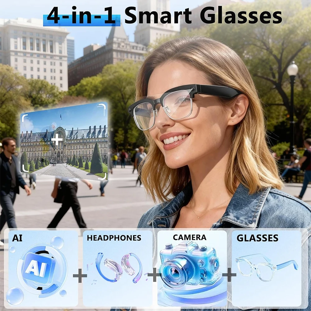 4K Smart AI Glasses 8MP Camera - Audio Music Recording ulasan dan harga