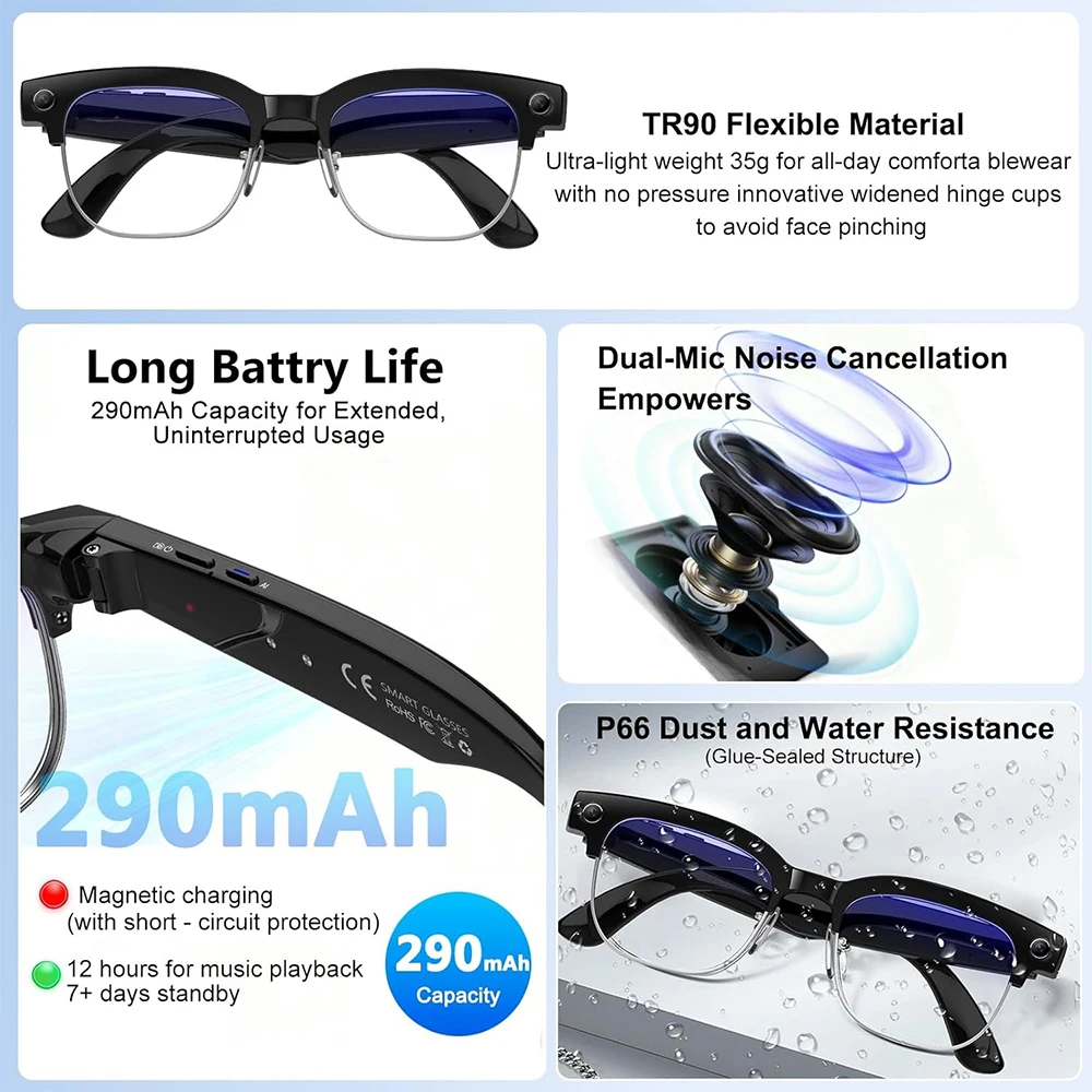 4K Smart AI Glasses 8MP Camera - Audio Music Recording ulasan dan harga