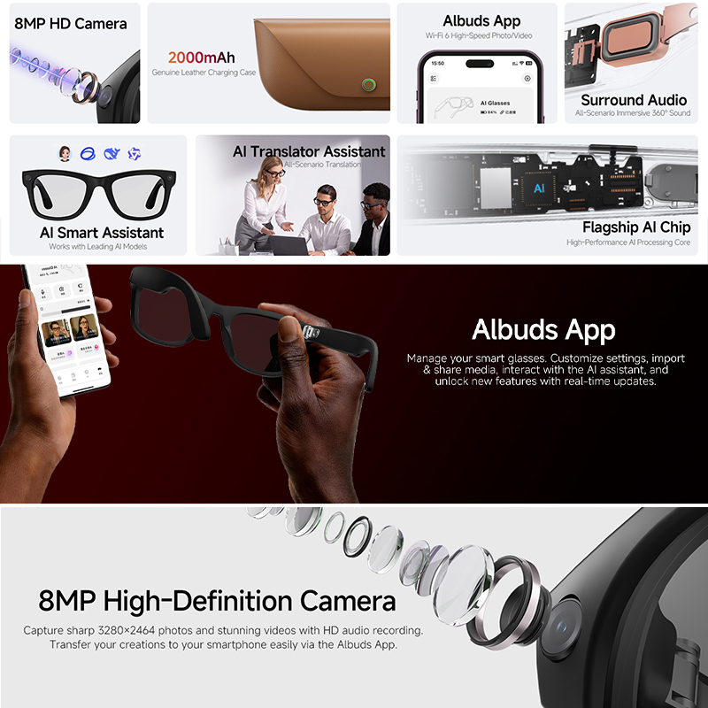 2026 New AI Smart Glasses 8MP  - Audio Music Videos ulasan dan harga